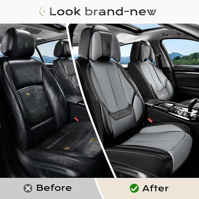 Coverado Car Seat Covers, Seat Covers for Cars, Waterproof Leather Auto Seat Protectors, Leather Car Seat Cushion, Car Interiors Accessories Universal Fit for Most Cars