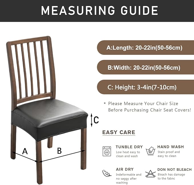 NILUOH Waterproof Seat Covers for Dining Room Chairs Set of 4, 21 Inches Pu Leather Dining Chair Cover Removable Washable Chair Protctor Cover, Rear Covers