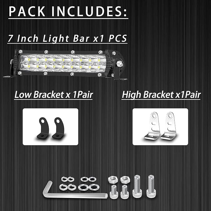 Light Bar for eBike, 7 Inch Motorcycle Dirt Bike LED Headlight 60W 6000lm with 7/8" Handlebars Mounting Clamp Brackets and 12V Wiring Harness Switch, CRF XR TTR KLX MTB Dirtbike Night Riding Light Kit