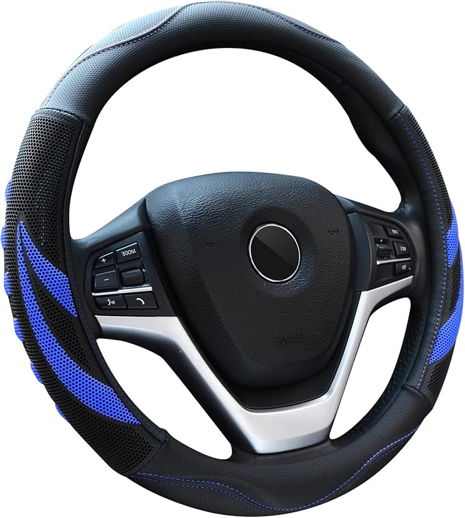 Alusbell Microfiber Leather Steering Wheel Cover Breathable Auto Car Steering Wheel Cover for Men and Women Universal 15 Inches (Blue)