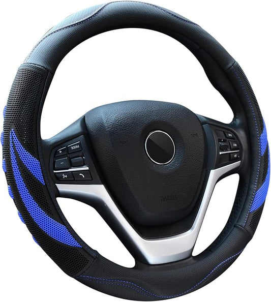 Alusbell Microfiber Leather Steering Wheel Cover Breathable Auto Car Steering Wheel Cover for Men and Women Universal 15 Inches (Blue)