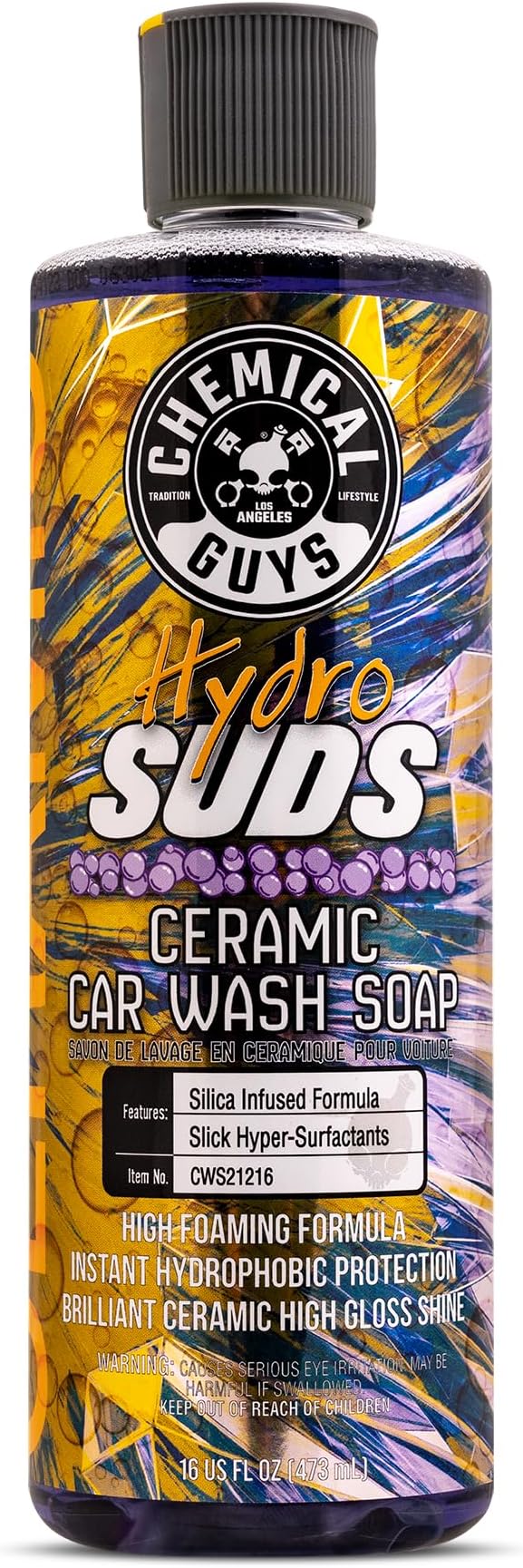 Chemical Guys, HydroSuds Ceramic High Foaming Car Wash Soap, Berry, 16 oz | Ceramic polymers add gloss and water beading, thick foam for cannons, guns or buckets, sweet berry scent