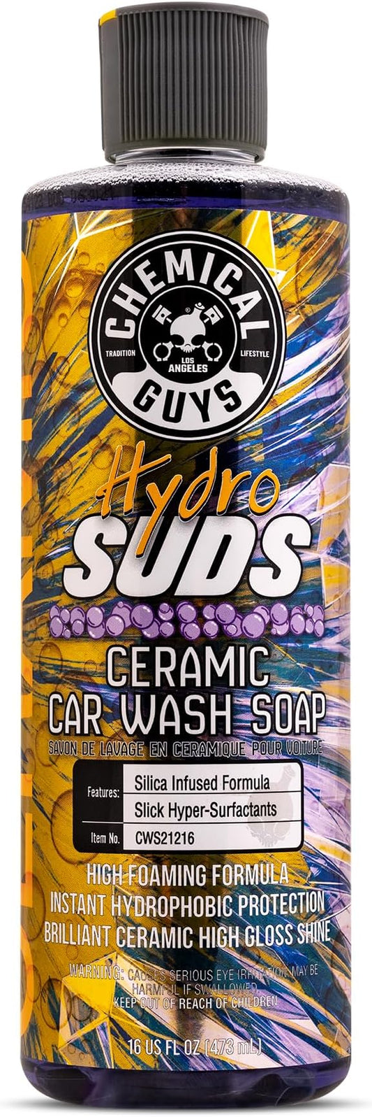 Chemical Guys, HydroSuds Ceramic High Foaming Car Wash Soap, Berry, 16 oz | Ceramic polymers add gloss and water beading, thick foam for cannons, guns or buckets, sweet berry scent