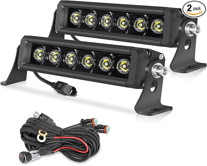 OFFROADTOWN 8 inch 120W LED Light Bar Single Row LED Pods Slim Offroad Driving Fog Work Lights Spot Bumper Light with Wiring Harness for Truck ATV UTV Jeep Motorcycle
