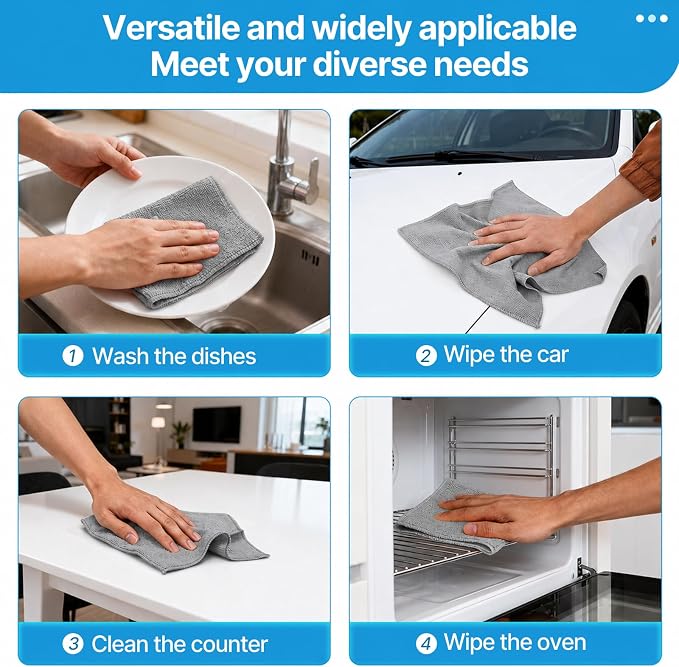 QYL Microfiber Cleaning Cloth,12 Pack Cleaning Rags, Cleaning Towels, 11.8"X11.8", Grey