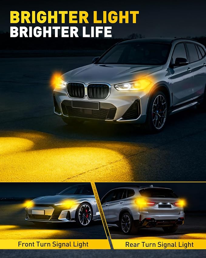 AUXITO LED Turn Signal Bulb 3157 LED Bulbs Amber Yellow Brighter 3156 3457A 4057 4157 LED Bulb for Front Rear Turn Signal Light Blinker DRL Marker Parking Lights, Pack of 2
