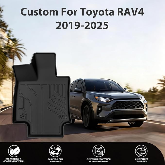 Floor Mat Replacement for 2019-2025 RAV4 ((Include Hybrid) Floor Mats All-Weather TPE Car Floor Mat - Rubber Floor Mat for First and Second Row - Non-Slip Car Mat Accessories