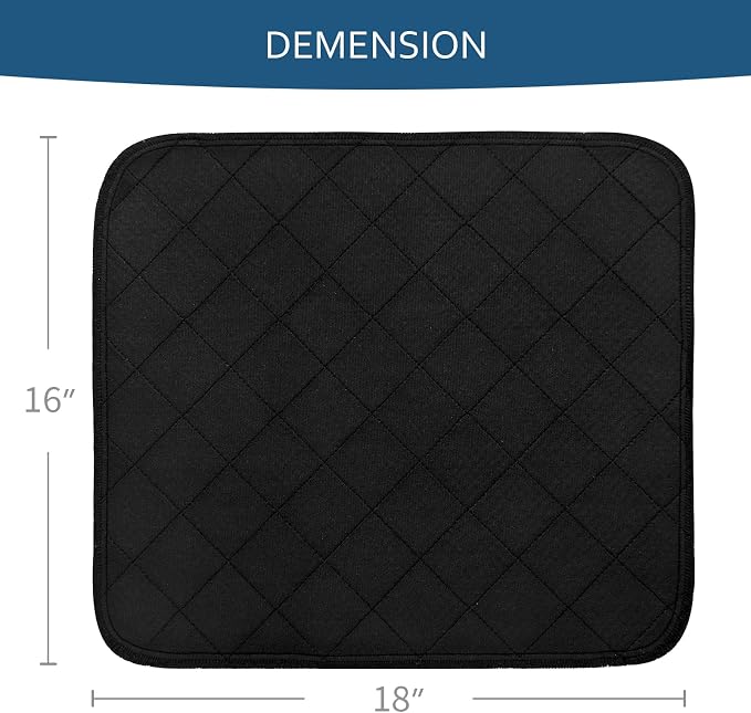 Waterproof Chair Pads for Incontinence 18" x 16", 2 Pack Non Slip Absorbent Wheelchair Reusable Seat Protector, Washable Seat Covers for Chairs, Black
