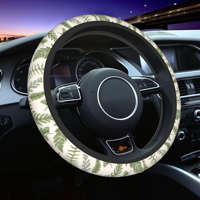 Vintage Botanical Leaves Steering Wheel Cover For Women Men Girls, Universal 15 Inch Anti Slip Steering Wheel Protector Car Accessories Interior For Auto Truck Suv