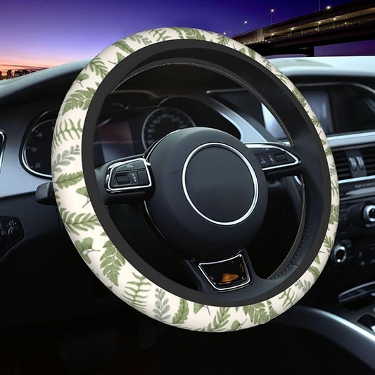 Vintage Botanical Leaves Steering Wheel Cover For Women Men Girls, Universal 15 Inch Anti Slip Steering Wheel Protector Car Accessories Interior For Auto Truck Suv