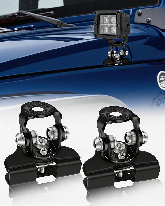 Hood Mount Light Brackets Universal Ditch Mount No Drill Fog Light Bracket | 2PCS 304 Stainless Steel A Pillar Light Mount Fog Light Brackets Mount Hood Mount Light Anti-Scratch for Truck Offroad