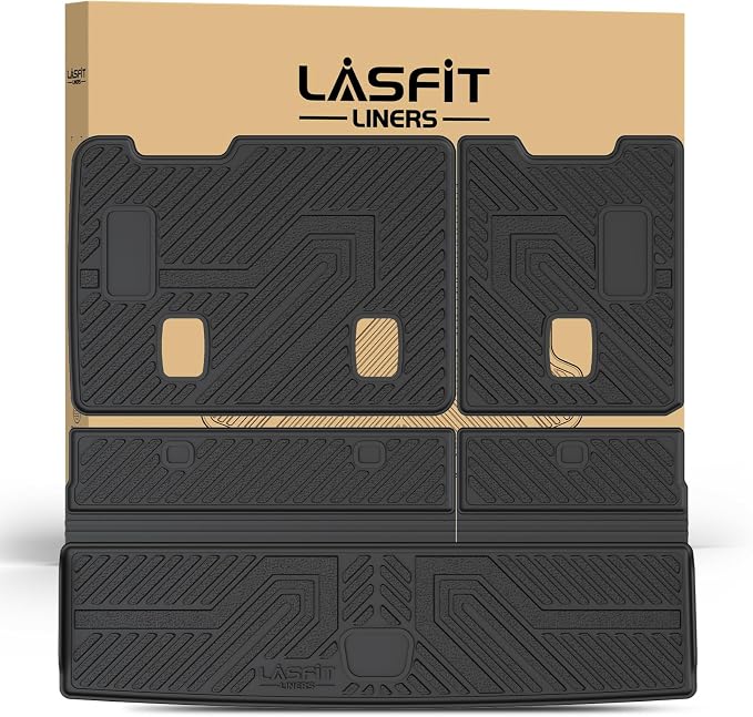 LASFIT Trunk Mat with Backrest Mat 2015-2020 for GMC Yukon (Only Yukon, Not Fit Yukon XL)/Cadillac Escalade (Only Escalade, Not Fit Escalade ESV)/Chevrolet Chevy Tahoe, All Weather TPE Custom Fit