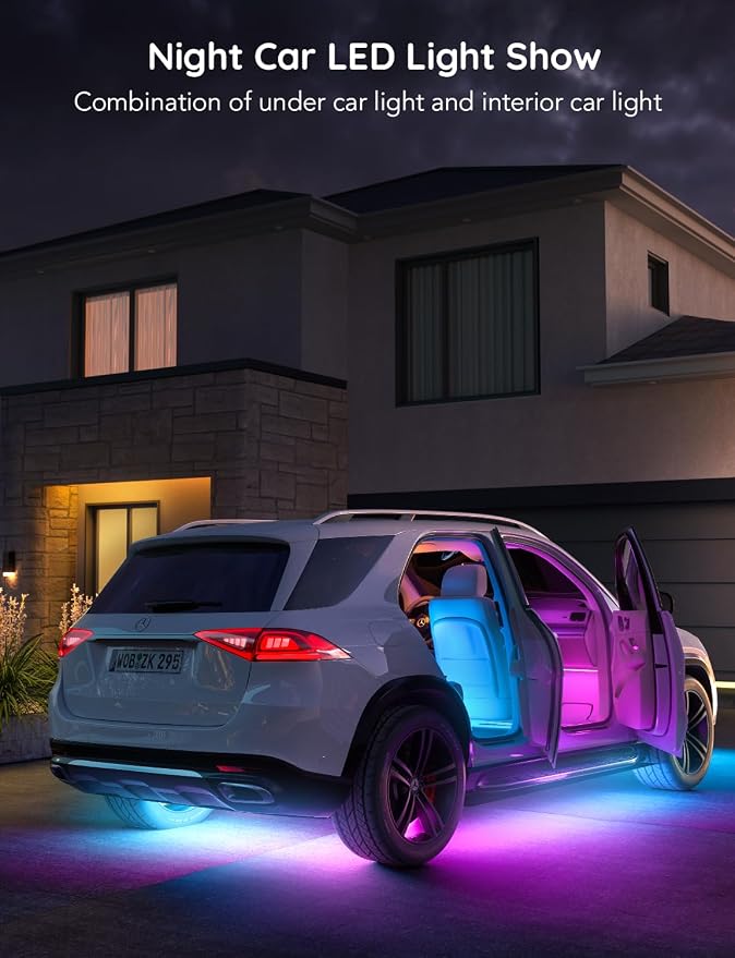 Govee Underglow Car Lights, 4pcs, RGBIC, Smart LED Lights, App Control | 16 Million Colors, 10 Scene Modes, Neon Accent Strip Lights, for SUVs, Trucks, DC 12-24V
