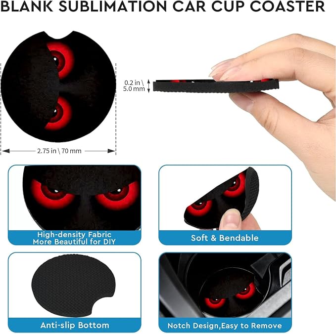 2 Pack Red Eye Car Cup Holder Coasters Universal Neoprene Coasters | 2.75" Universal Size Anti Slip Rubber Mat, Auto Cup Holder Accessories for SUV Truck, Red Eye Gifts for Women Men Mom