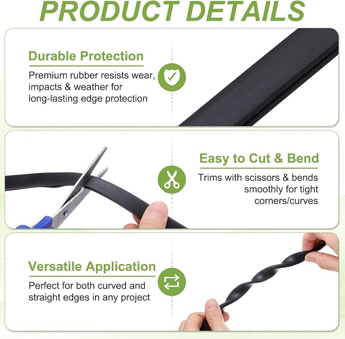 PATIKIL Rubber Edge Trim, 26.2ft x 7mm x 16mm U Channel Rubber Guard Seal Strip Protector Fit for 4mm Edge for Car Doors Hatches Sheet Metal Table Corners Steel Plates, Black