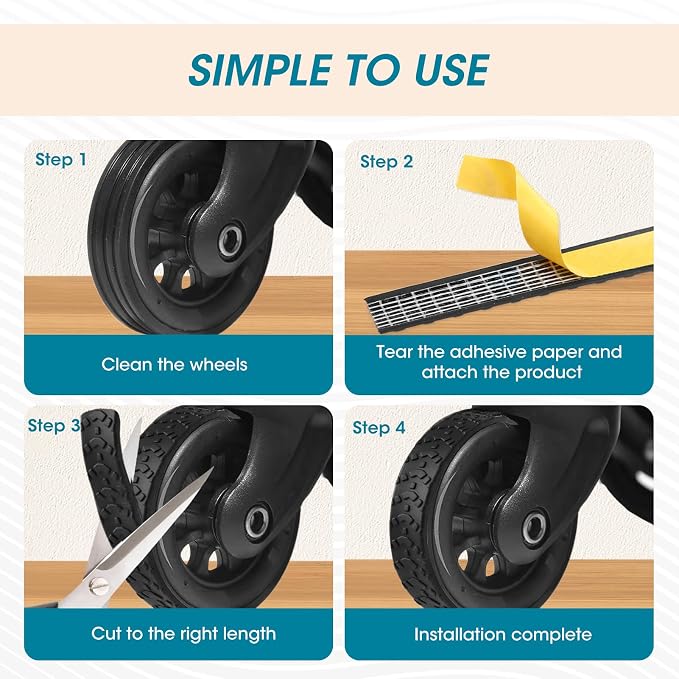 8 Pcs Adhesive Silicone Luggage Wheel Covers, Waterproof, Noise-Reducing, Shock-Absorbing Suitcase Wheel Protector for Travel, Fits Most Spinner and Office Chair Wheels (Black)