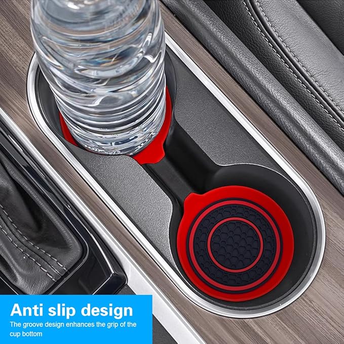 Mandark Car Cup Holder Coaster, 2.75 Inch Non-Slip Vehicle Cup Holder Insert Mats, Dustproof Automotive Interior Console Cup Insulated Pads Accessories, Universal for SUV, Sedan, Truck (Red)