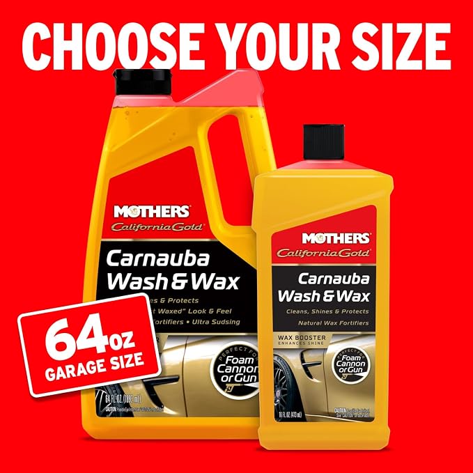 Mothers California Gold Carnauba Wash & Wax, 64 oz. (05674) | Cleans, Shines & Protects, Gentle, pH Balanced, Ultra-Sudsy, Spot-Free, Brilliant Finish, Won't Strip Wax or Ceramic