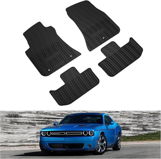 Kiwi Master Floor Mats for 2011-2023 Dodge Challenger RWD | OEM Replacement 82212545, Custom Fit All Weather Car Mats, Heavy Duty TPE Floor Liners, Front & Rear 2 Row Set, Black