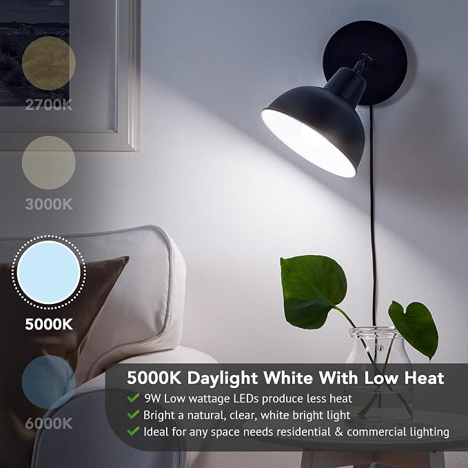 Maylaywood A19 LED Light Bulbs, 60 Watt Equivalent, 5000K Daylight White, 850LM, Non-Dimmable, E26 Base, 9W Bright White LED Bulbs, 10-Pack