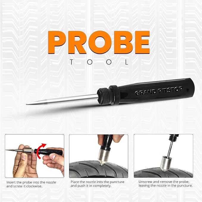 GRAND PITSTOP Tubeless Tire Gun Puncture Repair Kit with Mushroom Plug for Tyre Punctures and Flats on Cars, Motorcycles, ATV, Trucks & Tractors (Gun Puncture Kit 30 Plugs)