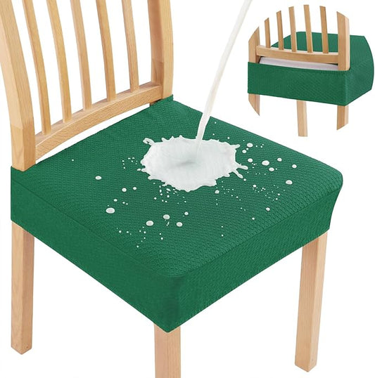 Smiry Waterproof Seat Covers for Dining Room Chairs Set of 6, Stretch Jacquard Removable Washable Chair Seat Slipcovers Protector, No Rear Covers, Chritsmas Green