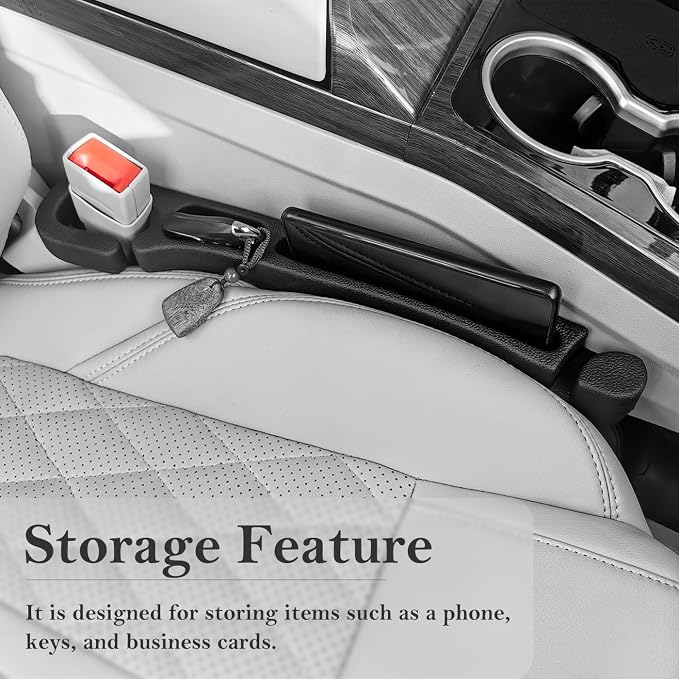 Car Seat Gap Filler with Organizer Hook, 2-Pack Car Seat Gap Plug | Fills Gap Between Seat & Console Prevent Small Items & Tools from Falling Seat Side Gap Fits Cars, SUVs, Trucks & Sedans