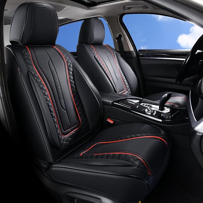 Coverado Car Seat Covers Full Set, Front Seat Cover and Back Seat Covers for Cars, Faux Leather Waterproof Seat Covers, Car Seat Protectors, Automotive Seat Covers Universal for Most Vehicles Black