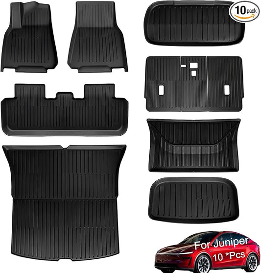 SUPER LINER Tesla New Model Y Juniper 2025 2026 Floor Mats & Accessories | 10PCS, Cargo Liners, Trunk Mats, Seat Back Protector, All Weather Customer Fit CabinProtect TPE,Not for Standard