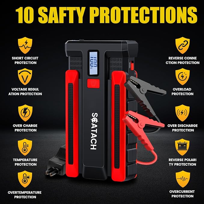 Scatach Jump Starter 5000A, 12V Car Battery Jump Starter Battery Pack (up to 10.0L Gasoline and 8.0L Diesel Engine), Portable Jump Box with Jumper Cable, LED Display, Flashlight