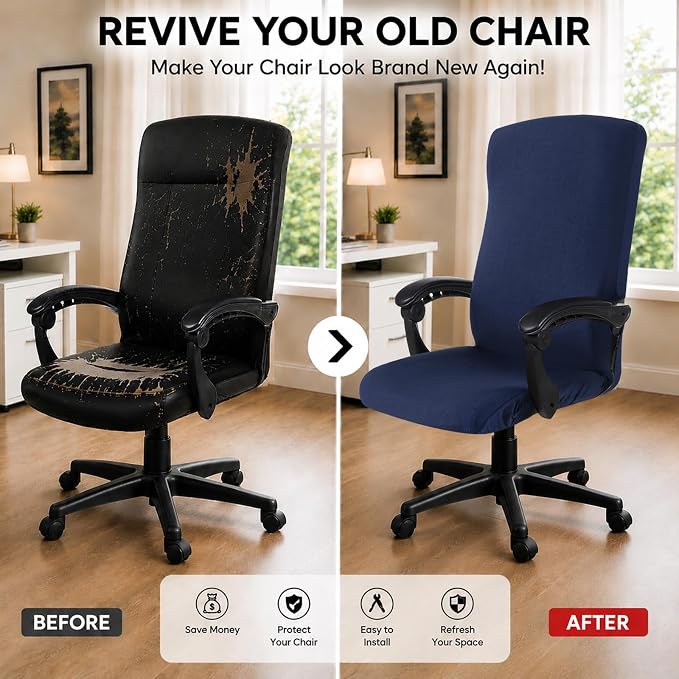 DIVA EN CAMINO DEC Universal Office Chair Cover with Durable Zipper, Soft Stretch Slipcover for High Back Chair, Navy