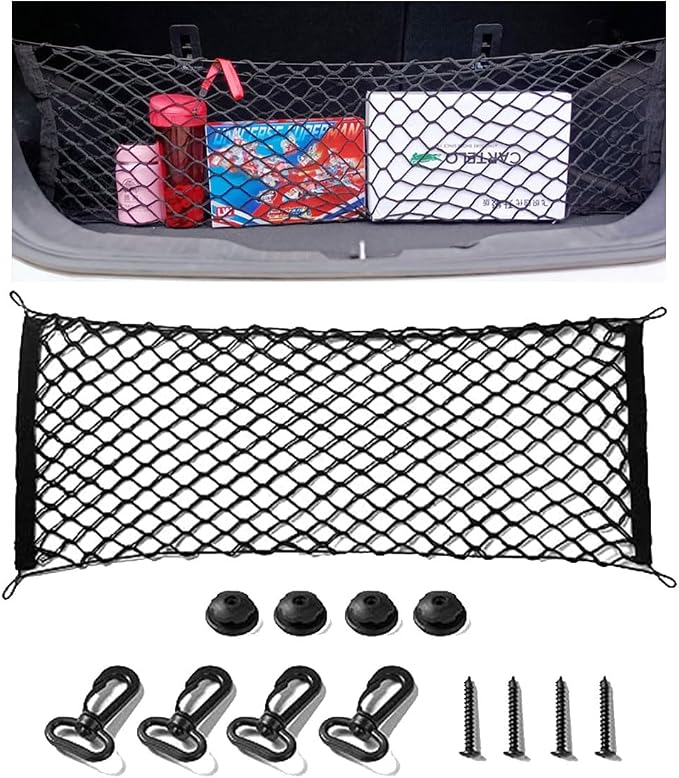Cargo Net Stretchable, Adjustable Elastic Trunk Cargo Organizer Net Storage Organizer Net with Hooks, Universal Car Accessory for Cars, Trucks, SUVs