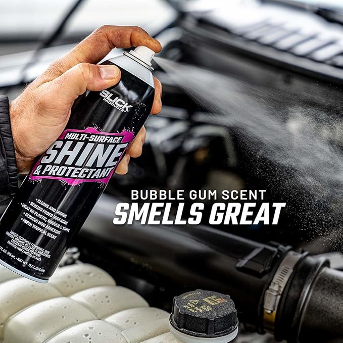 Slick Products Shine & Protectant Spray 17.35 FL OZ. - High Gloss Clear Coating Renew Vinyl, Plastic, Rubber, Trim, Tire, Car, Truck, Motorcycle, Dirt Bike (3-Pack)