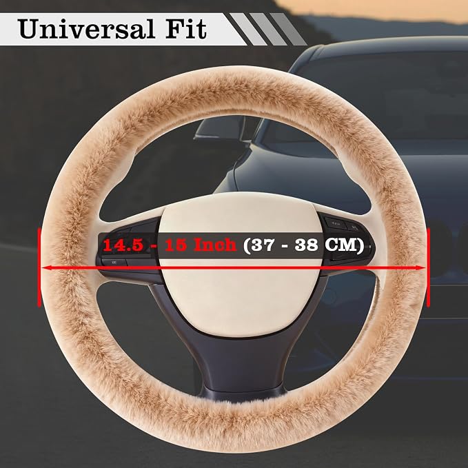 Furry Warm Steering Wheel Cover, Universal 14.5-15 Inch Winter Plush Warm Steering Wheel Cover, Soft Fluffy, Anti-Slip Design, Soft Texture (Camel)