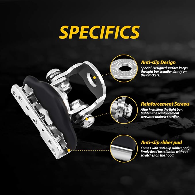 Universal LED Light Bar Mounting Brackets, Hood Mount Brackets A Pillar Hood Clamp Work Light Holder 304 Stainless Steel for Off Road Car Jeep Truck SUV 2PCS