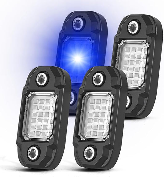 4 Pods Blue Rock Lights Underglow Light for Cars Trucks Trail Rig Lamp | 24 LED chips for each light, waterproof bottom chassis lights
