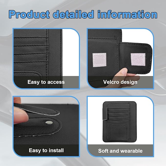 Augeny Car Sun Visor Organizer, Small Auto Visor Organizer and Storage, Registration and Document Holder, Vehicle Accessories for Sunglasses, Document, Card, Pen, Driver License (Black)