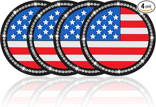JUSTTOP Bling Car Cup Holder Coaster,4PCS American Flag Cup Holder Insert,Universal Non-Slip Cup Holders,Car Accessories Interior for Women and Man(Multicolour)