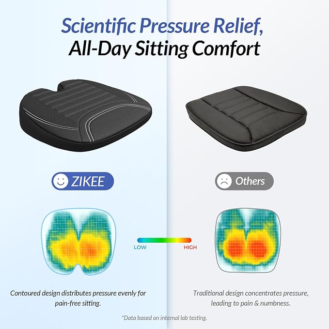 ZIKEE Wedge Car Seat Cushion for Tailbone Pain Relief & Better Visibility | Ergonomic Memory Foam Seat Cushion for Car with Breathable Channel Design, Fits Car, SUV, Truck, Non-Slip Mesh Cover