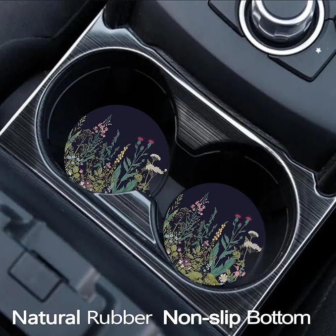 Car Coasters for Cup Holders - Dandelion Vintage Flowers | 2 Pack Anti Slip Universal Rubber Car Cup Coaster for Women Men, Car Interior Accessories