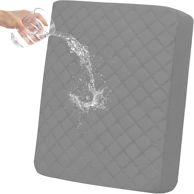 Easy-Going Waterproof Oversized Chair Cushion Covers, Non-Slip Leakproof Sofa Seat Cushion Slipcovers, Quilted and Stretch Furniture Protector for Dogs, Pets (1-Piece Oversized Chair Cushion, Grey)