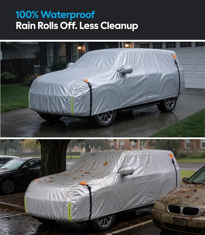Wigoo Car Cover Compatible with GMC Yukon 2006-2026, Custom Fit Waterproof All Weather Outdoor Indoor Full SUV Cover, Windproof Sun UV Rain Snow Dust Protection, Door Zipper, Reflective Strips