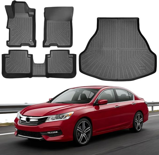 Floor Mats for Honda Accord 2013-2017(Only for Sedan) Custom Fit TPE Liners | All Weather Waterproof Floor Mats with Cargo Liner, Anti-Slip TPE Rubber Protection, Full Set for Front & Rear Rows Sedan