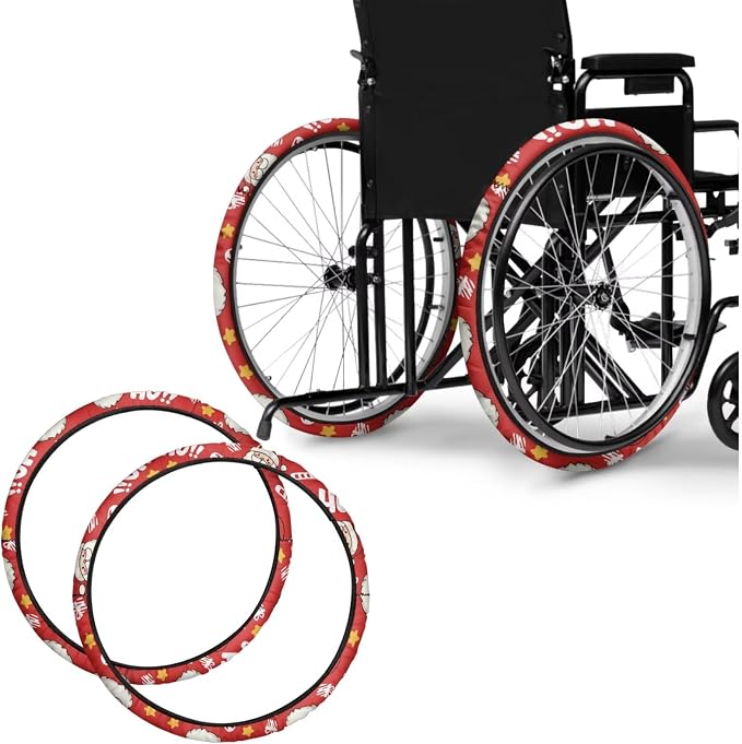 Christmas Wheelchair Wheel Covers Funny Santa Claus 2 PCS Wheelchair Tyre Covers Neoprene Wheel Cover for Transport Wheelchair Wheels Xmas Decor