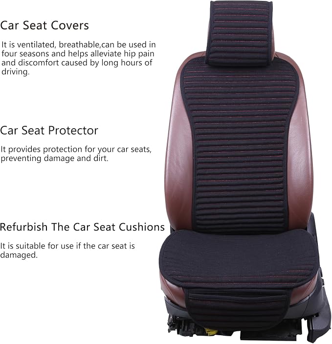 Suninbox Car Seat Covers,Cloth Car Seat Cover,Buckwheat Hull Cooling Car Seat Covers,Universal Car Seat Protector, Breathable Comfortable Ventilated Front Seat Only,Black