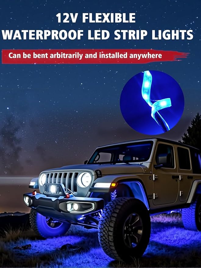 YM E-Bright Upgrade Blue Golf Cart Lights Car Underglow Led Strip Lights for Marine Boat Deck Motorcycles Kayak Interior Exterior 5050 Chipset 15SMD Waterproof IP67 DC 12V(Pack of 4)