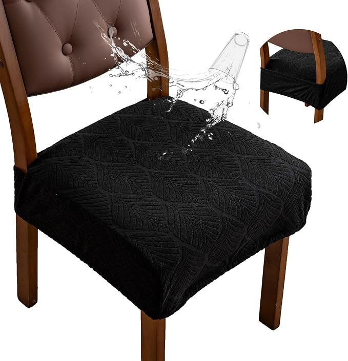 Removable Washable Dining Chair Seat Covers Set of 6,Stretch Jacquard Chair Seat Cushion Protector Slipcovers, Rear Covers