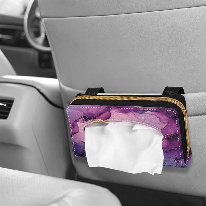 Purple Marble Leather Car Tissue Holder for Car PU Leather Car Visor Backseat Case Holder Leopard Car Accessories for Women & Men