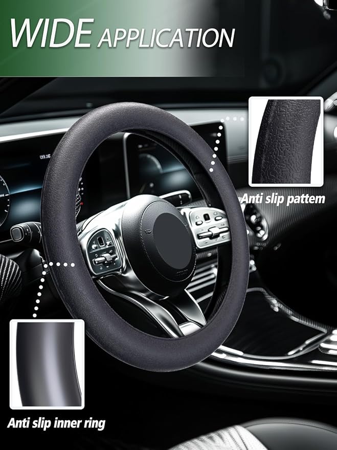 LRITER Car Steering Wheel Cover, Non-Slip Silicone Material, Multiple Color Choices, Universal Auto Parts Steering Wheel Cover, Suitable for Most Cars (Grey)