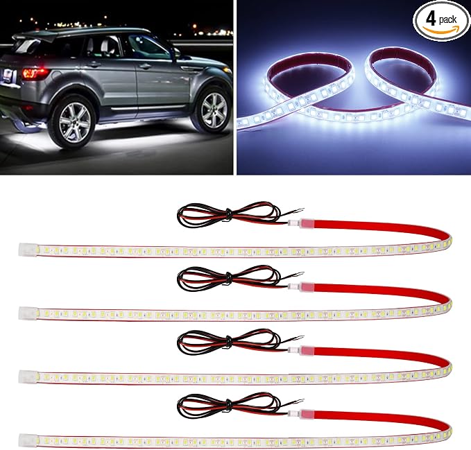 12V Car LED Strip Light,24inch Car Interior Light Strip IP68 Waterproof Cuttable for Car Motorcycles Boat Golf Cart Truck Cargo Home Decoration with Strong Nano Tape,(4PCS)